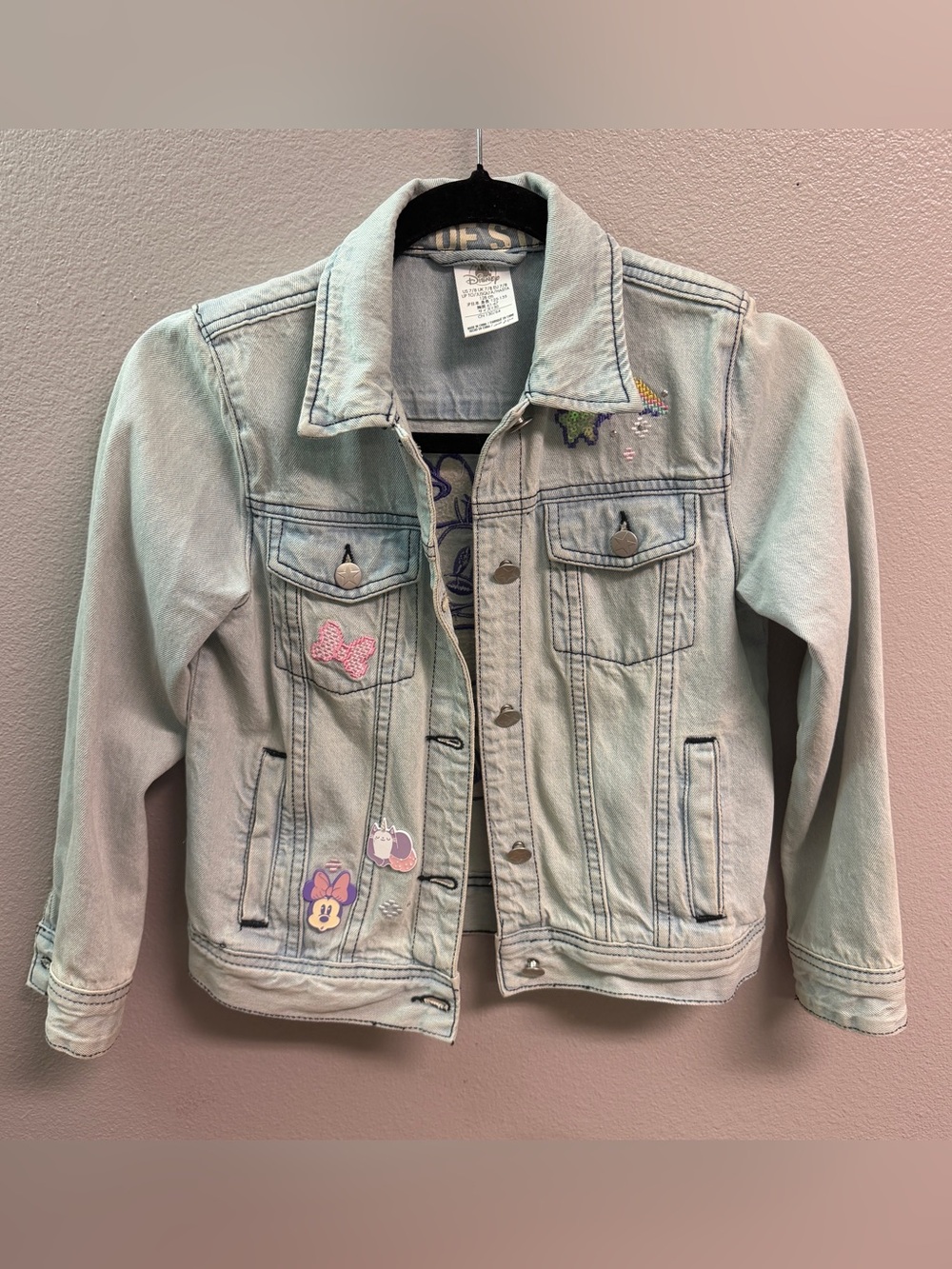 Disney Light Blue Denim Jacket with Minnie Embroidered Patches